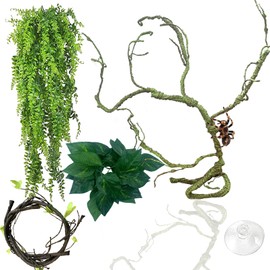 MUYG Reptile Terrarium Plants Decoration,Bearded Dragons Habitat Bendable Hanging Jungle Vines Decor Lizard Tank Artificial Leaves Plant Accessories for Lizards Snake Geckos Chameleon