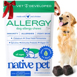 Native Pet Dog Allergy Chews - Dog Allergy Relief with Probiotics and Colostrum for Itchy Skin Relief to Support Seasonal Allergy and Healthy Immune System - All Natural Anti-Histamine - 120 Chews