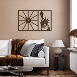 SIGNLEADER Metal Wall Clock Wall Art Decor, Statue of Liberty Wall Sculpture Clock Silent Battery Operated Hangings Home Decoration for Living Room, Bedroom, Kitchen, Bathroom, 30" Bronze