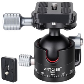 ARTCISE 36mm Low Center of Gravity CNC Machined Aluminum 360 Degree Rotation Panoramic Pan Arca-Swiss Compatible Quick Shoe Tripod Head for DSLR Camcorder Max Load Capacity 20kg