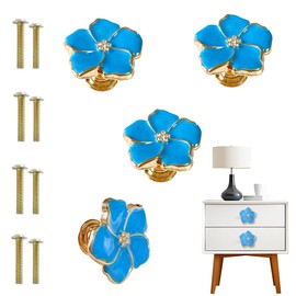 YDDXAQHB 4 pcs Petal Knob Handle Unique Zinc Alloy Flower Shape Single Hole Knob Handle for Cabinets,Drawers, Wardrobes Furniture Decoration(Blue)
