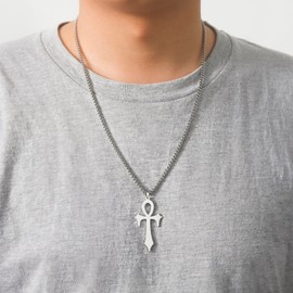 VASSAGO Ankh Cross Necklace for Men Women Stainless Steel Coptic Religious Pendant Necklace Dainty Cross Faith Pendant Necklace Hieroglyph Symbols Necklace, Stainless Steel