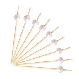 Bamboo Cocktail Picks, 200PCS, with Ivory White Pearl Bead Top, 4.7 Inch, Mini Skewers Picks for Appetizer, Drinks Fruit, Pastry, Dessert, Garnish, Sandwich(200 Pcs)