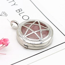 LHJ 5 colgantes de piedra natural de forma redonda para chakras, piedra de ágata de vidrio curativo, escudo de aleación para hacer joyas, decoración de collares, Piedra Ágata, no conocido