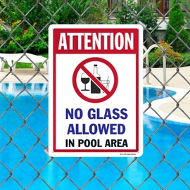 BTFLFDR Aluminum Attention No Glass Allowed in Pool Area Sign, 12"x16" Fade Resistance, Pool Rules Metal Sign