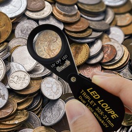 30x Lupa Joyería Lupa LED UV Ligero 21mm Acromático Trillizo Lente Óptico Vaso Bolsillo Joya Aumentador Herramienta Joyero, Sello Filatelista, Acuñar Numismático