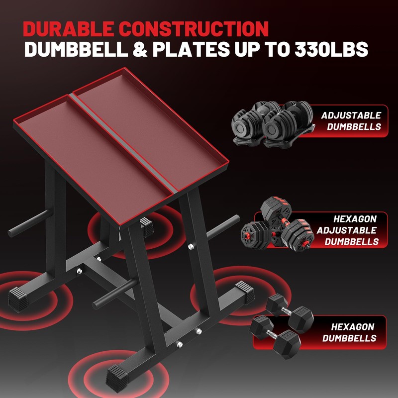 PAPABABE Adjustable Dumbbell Rack with 1 inch Plate Tree, Heavy-Duty