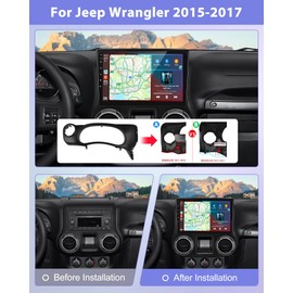 Podofo 2G+64G Car Stereo for Jeep Wrangler 2015 2016 2017 with Wireless Carplay & Android Auto, 10.1 Inch IPS Touchscreen Car Radio with Bluetooth/GPS/WiFi/SWC/FM&RDS Radio + AHD Backup Camera + MIC