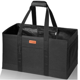WONDAY Large Utility Tote Bag, Reusable Grocery Bags Collapsible Tote, Large Tote Bag With Handles Utility Tote Shopping Bags for Groceries, Storage, Picnic, Beach, Pool (Black)