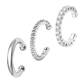 ATCARMOR 3Pcs 14K Gold Plated Cubic Zirconia Ear Cuffs for Non Pierced Ears Women, Hypoallergenic Sparkling Round Huggie Cartilage Earring Jewelry Gifts (silver)