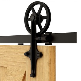 CCJH 6ft Heavy Duty Sturdy Sliding Barn Door Hardware Kit -Smoothly and Quietly -Fit 36 inch Door Panel (Big Spoke Wheel Hanger Cross Style)