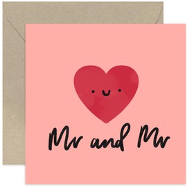 Old English Co. Mr and MR Wedding Card - Cute Heart Love Card for Couple - Special Anniversary Card for Him - Pink Groom and Groom Wedding Day Card | Blank Inside Envelope