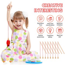 LIOOBO Fishing Rods, 20 Fishing Games, Wooden Toys, Fishing, Magnetic, Small, Kids, Boys, Girls, Popular, Birthday, Party, Christmas Gift