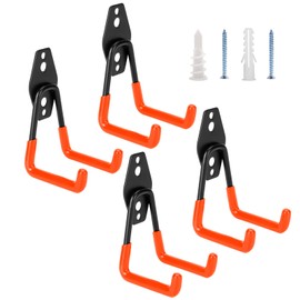 Suprom 4 Pack Garage Hooks Heavy Duty - Supports 100 lbs, Utility Steel Garage Hanger & Organizer for Organizing Garden Lawn Tools, Ladders, Garden Hose, Digging Shovel, Bikes, Ropes (Orange)