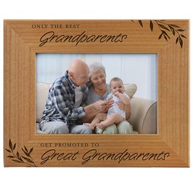 Only the Best Grandparents get Promoted to Great Grandparents, Engraved Natural Wood Photo Frame Fits 4x6 Horizontal Portrait for Grandparents, Grandparent's Day, Grandma Gifts, Grandpa Gifts