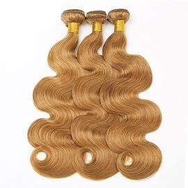 Hxxcoup Sew in Bundles Echthaar Tressen Zum EinnäHen Human Hair Bundles Body Wave #27 Blonde Double Weft Extensions 30 32 34 Inch with Minimal Smell Minimal Tangle 100g/pc for Women