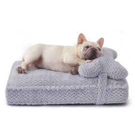 Soft Touch Faux Fur Luxury Washable Dog Beds with Attachable Pillow Cushion, Dog Bed with Removable Cover, 6.5 inches Extra Thick Pet Mat for Cats & Small/Medium Dogs(Grey, Medium)