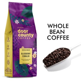 Door County Coffee Blueberry Cobbler, Flavored Whole Bean - 8 oz Bag - Spring-Summer Seasonal - Medium Roast - 100% Specialty Arabica - Blueberry, Cinnamon