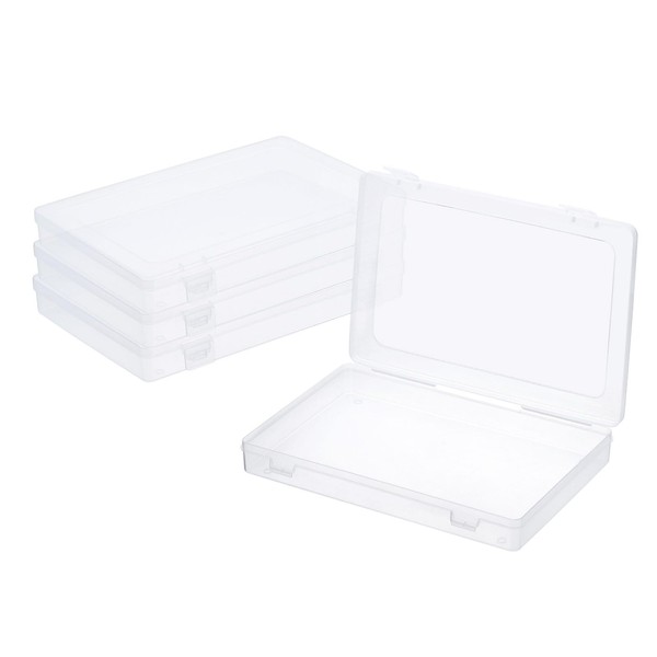 PATIKIL 9x6x1.2inch Clear Storage Box with Hinged Lid, 4Pack Plastic