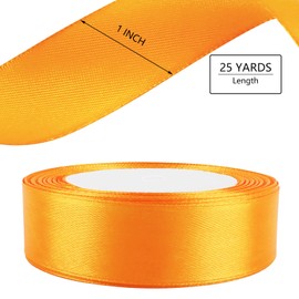 25 Yard Orange Wired Satin Ribbon Roll, 1 Inch Fabric Ribbon for Craft Bows Rose Bouquet, Holiday Gift Wrapping, Party Decoration