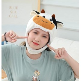 DOKiDOKI Cow Hat, Cosplay, Cute, Transformation Mask, Head, Stuffed Toy, Kigurumi, Headwear, Fluffy, Cute, Ranch, Milk, Halloween