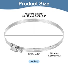 sourcing map 5.5 Inch 430 Stainless Steel Duct Clamps, 10 Pcs Adjustable Hose Clamps with Worm Gear Pipe Clamp Air Duct Clamp for Flexible Ducting Heating Cooling Exhaust Ventilation