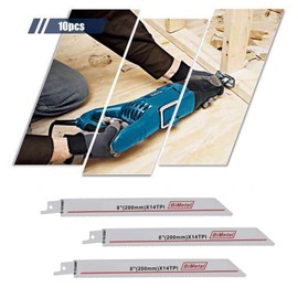 EMSea 10Pcs R825BF Bi-Metal Reciprocating Sabre Saw Blades 14TPI 200mm 1.8mm Pitch S1025BF Heavy Duty for Soft Metal Thin Pipes