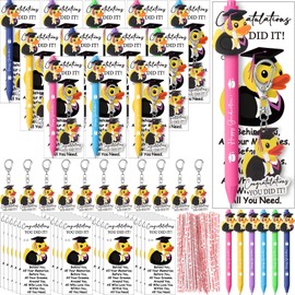 Sinload 48 Sets Graduation Gifts Bulk Graduation Pens Class of 2025 Grad Duck Pens Duck Keychain Greeting Cards Diploma Gifts for University College Middle High School Graduate Party