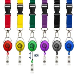 Lanyard with Card Holder 4pc Set Includes 1 Detachable Safety Breakaway Lanyard 1 Retractable YoYo Reel Clip 2 Clear Waterproof Identification ID Badge Double Sided Plastic Identity Pouches (Purple)