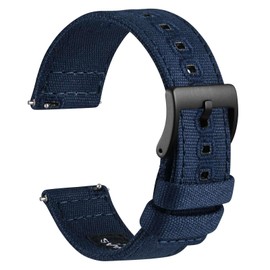 WOCCI 20mm Watch Band, Sailcloth Fabric, Quick Release, Replacement Strap, Black Buckle (Dark Denim)