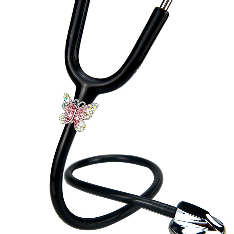 HEYGOO 2 Pack AB Pink Butterfly Bling Stethoscope Charms, Stethoscope