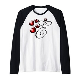 Monogram Initial Letter E Heart Love Raglan Baseball Tee