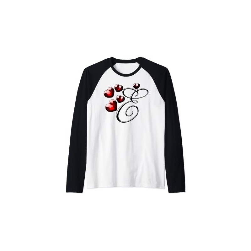 Monogram Initial Letter E Heart Love Raglan Baseball Tee
