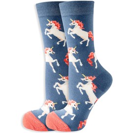 Wansruee Funny Novelty Vivid Bright Socks Animals Print Chicken Cat Dog Fox Print Unisex Gift Socks For Men Women (Unicorn,One Size)