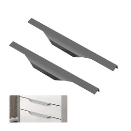 SNOMEL 2 Pieces Aluminium Alloy Finger Pulls for Cabinets, 11.8 Inch Cabinet Edge Pull Handles, Concealed Hidden Draw Pull for Wardrobe Kitchen Bathroom Drawers (Grey)