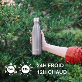 Qwetch - Roc Thermos Flask - Black 500 ml - Cold for 24 Hours and Warm for 12 Hours - Waterproof, BPA Free & Reusable