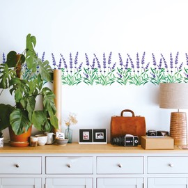 INFUNLY Lavender Wall Stencils for Painting 11.8x11.8" Tile Stencil Set Reusable Plastic Wall Stencils Template for Painting on Wood Wall Furniture Floor Tiles Fabric DIY Home Decor