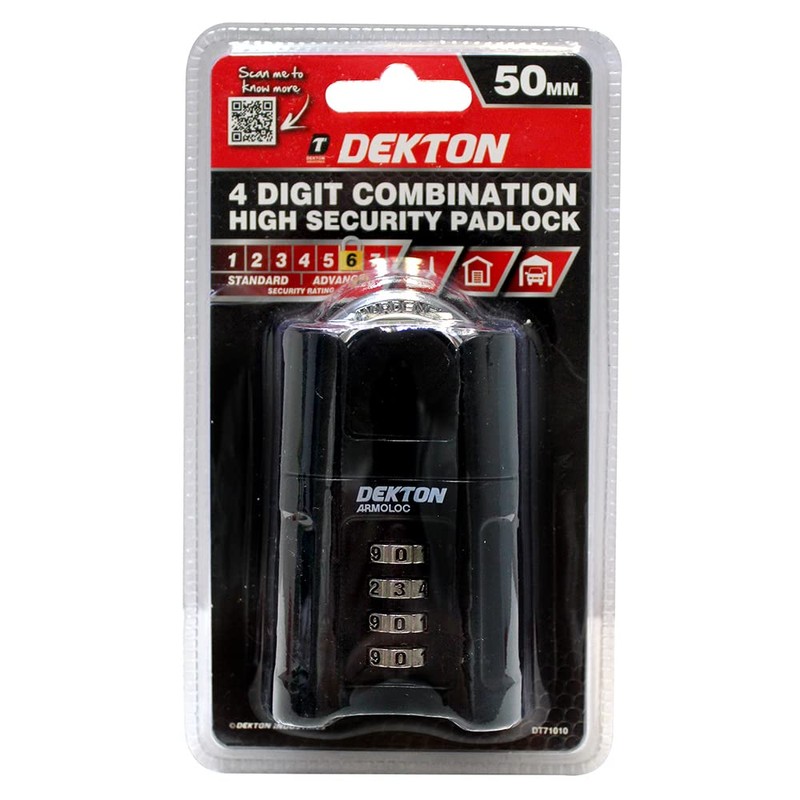 DEKTON DT71010 4 Digit Combination HIGH Security Padlock, Black