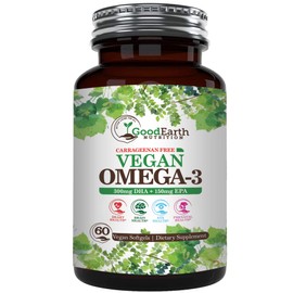 Vegan Omega 3 - Carrageenan Free Plant Based Algal DHAEPA- 60 Veggie Softgels - Supports Brain, Heart, Joints  Prenatal Health - Essential Fatty...   