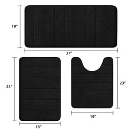 COCIVIVRE 3 Pieces Memory Foam Bath Mat Sets 19.7"x31.5" + 23.6"x15.7" and U-Shaped 23.6"x19.7" for Bathroom Rugs, Toilet Mats, Non-Slip, Water Absorption, Machine Washable, Black