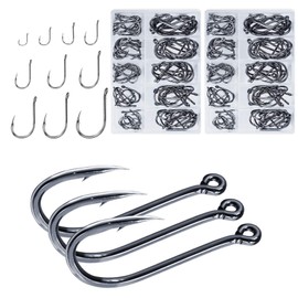DHER Fishing Hooks Fishing Accessories Set Fishing Hooks with Plastic Box Fishing Hooks Different Sizes Barbs with Holes Carbon Steel Material Fishing Leisure Outdoor Entertainment Silver 200 Pieces