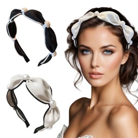2 Pcs Bow Knotted Pearl Headbands Women Bride Wedding Embellished Preppy Trendy Birthday White Black Fashion Styling Accessories