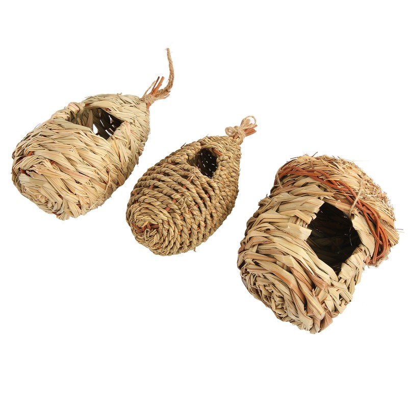 3Pcs Hummingbird House Small Grass Hanging Hand Woven Hummingbird House