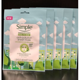 Simple 5 Pack Of Simple ANTI POLLUTION w/ Vitamin B3 Antioxidants Face Sheet MASKS