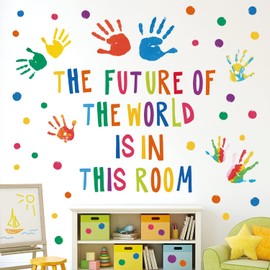 DECOWALL DS-8050 Handprint Quotes Wall Stickers kids decal nursery decor peel and stick removable alphabet art girl room quotes motivational playroom boy rainbow circle colorful classroom