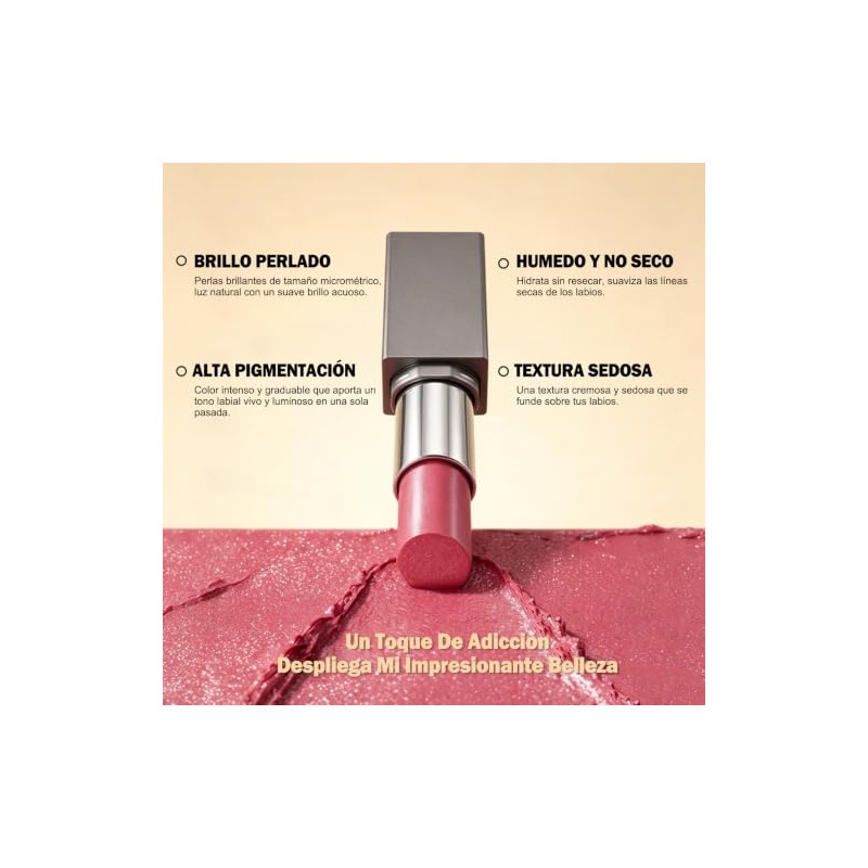 Erinde Lápiz Labial Purpurina Metálica con Mate, Tinte Labial Duradero,#02