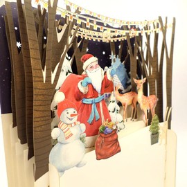 Alljoy Santa with Sack of Toys, Snowman and Deer 3D Pop Up Laser Cut Christmas Card