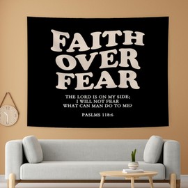 LUVADIAN Faith Over Fear Black Christian Tapestry - Bible Verses Christian Tapestry Wall Hanging for Bedroom Living Room Decor, Christian Home Decor, Christian Wall Blanket Decor, 50x60 Inches(Black)