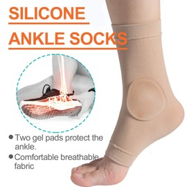 Povihome Elasticated Malleolar Sleeve with Two Gel Pads for Ankle Bone Cushioning & Protector, Great for Running, Skating, Cleats and Athletic Footwear - 1 Pair