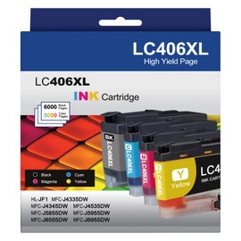 LC406XL LC406 High Yield Ink Cartridges Compatible for Brother MFC-J4335DW MFC-J5855DW MFC-J6555DW MFC-J4535DW MFC-J6955DW MFC-J4345DW MFC-J5955DW Printer, Black Cyan Magenta Yellow, 5-Pack